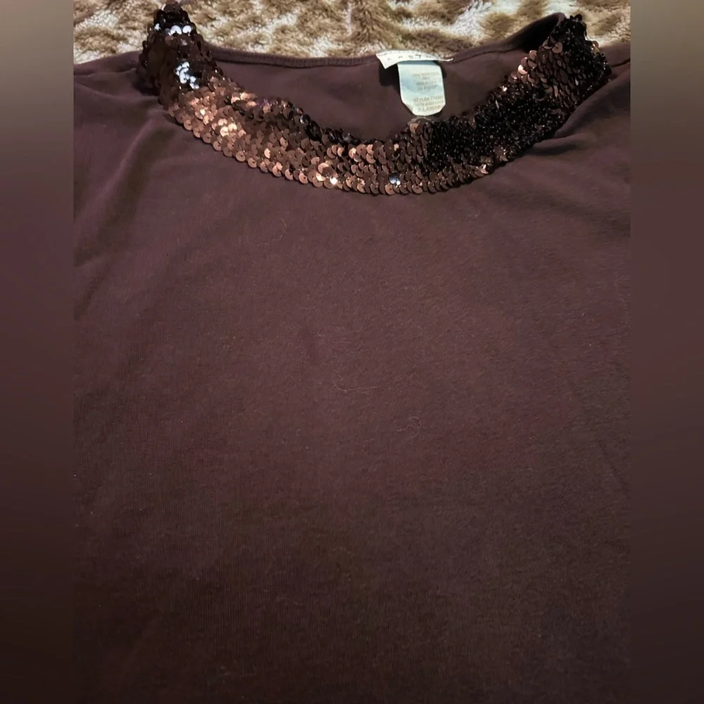 Sequin-Embellished Brown Sleeveless Top - Picture 2 of 6